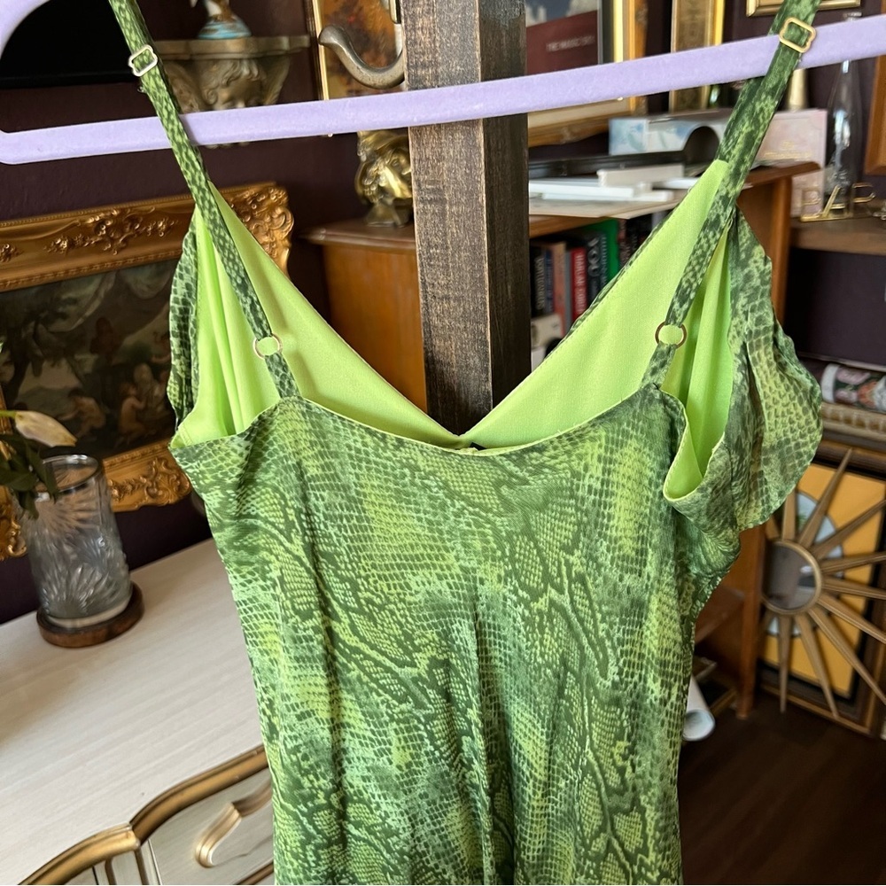 Y2K Vintage Betsey Johnson New York Snake Print Neon Green Dress Small Petite - Picture 11 of 14